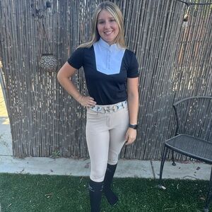 NWT Knee Tan hunter Equestrian button up riding breeches CM 4way stretch